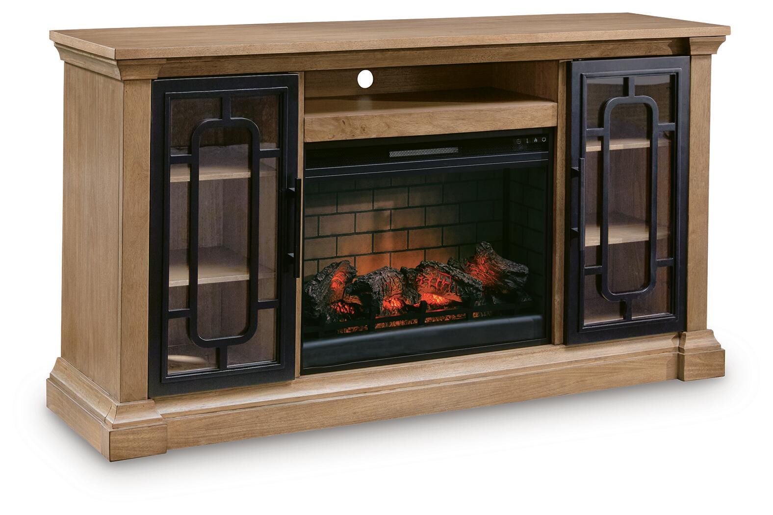 Hoover Furniture Outlet - Ashley Furniture - Wittenmyer 72" TV Stand with Electric Fireplace - 72" TV Stand with Electric Fireplace / Natural/Black - W794W1