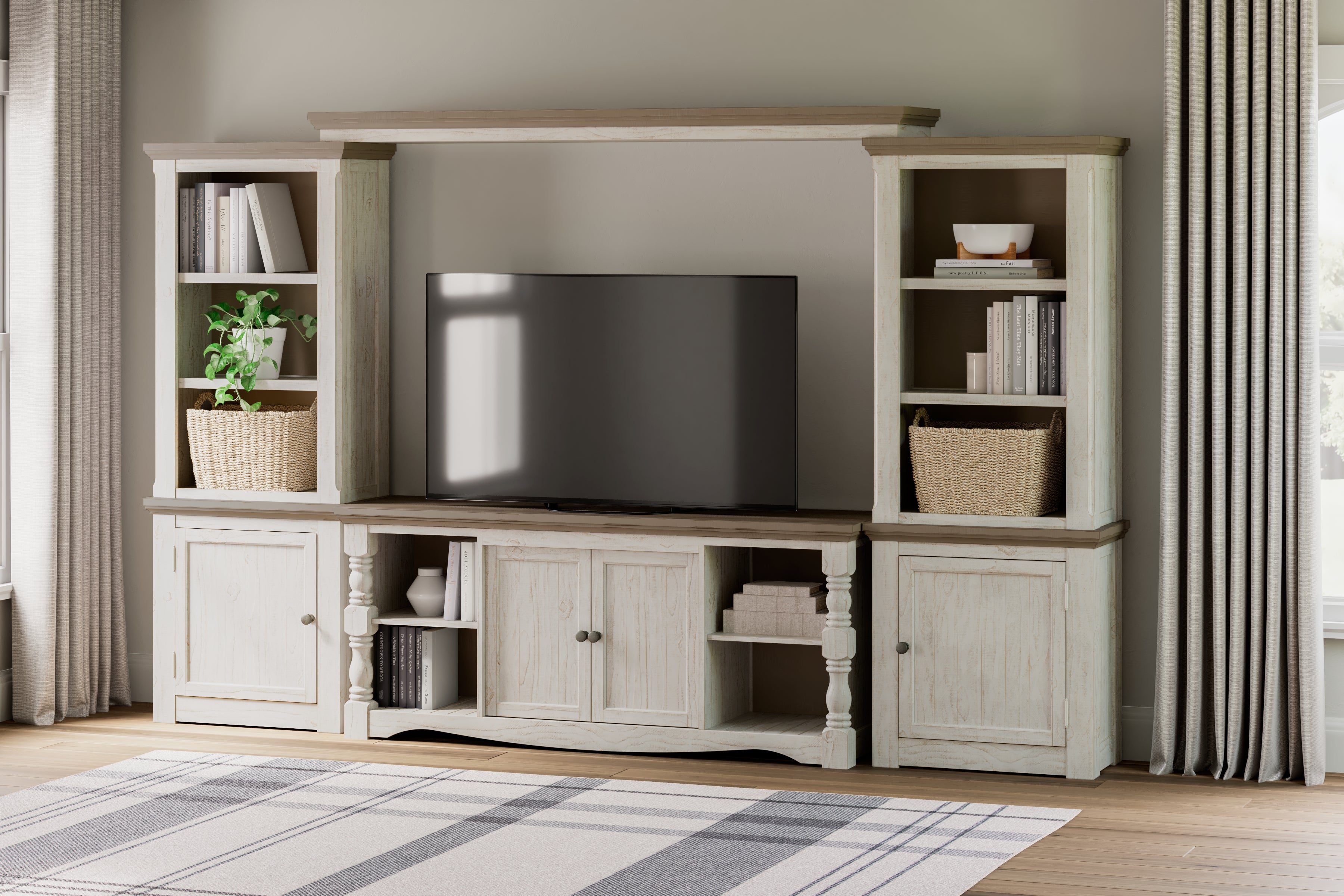 Hoover Furniture Outlet - Ashley Furniture - Havalance 4-Piece Entertainment Center - 4-Piece Entertainment Center / Two-tone - W814W1