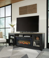 Hoover Furniture Outlet - Ashley Furniture - Foyland 83" TV Stand with Electric Fireplace - 83" TV Stand with Electric Fireplace / Black/Brown - W989W1