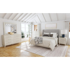 Westland Queen UPH Bed with Grey Fabric in Almond – SKU B-13000-6-QUB | Elements